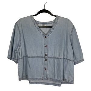 C.M.C Vintage Chambray Button Down Crop Top Size  L